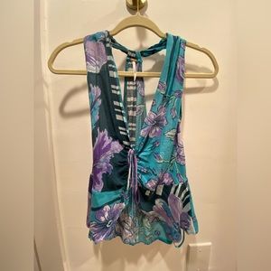 Free people blue and purple floral halter top